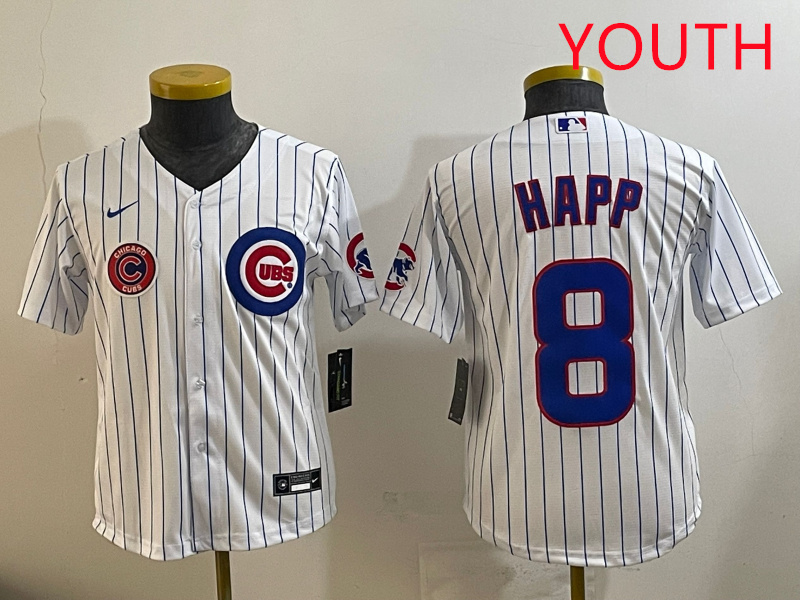 Youth Chicago Cubs #8 Happ white  MLB 2025 jersey style 3->youth mlb jersey->Youth Jersey